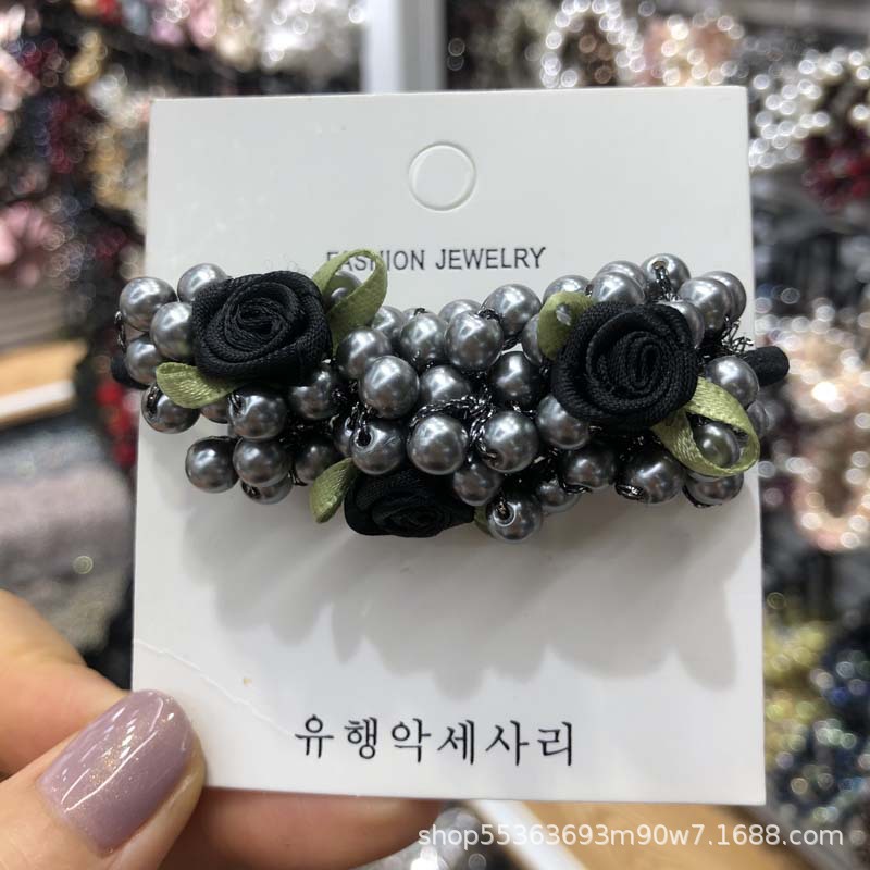 Korean-Style Cute Flowers Pearl Hair Band Women's Korean-Style Hairtie Top Cuft Ins Hair Accessories Woven Headband Hair Rope Headdress