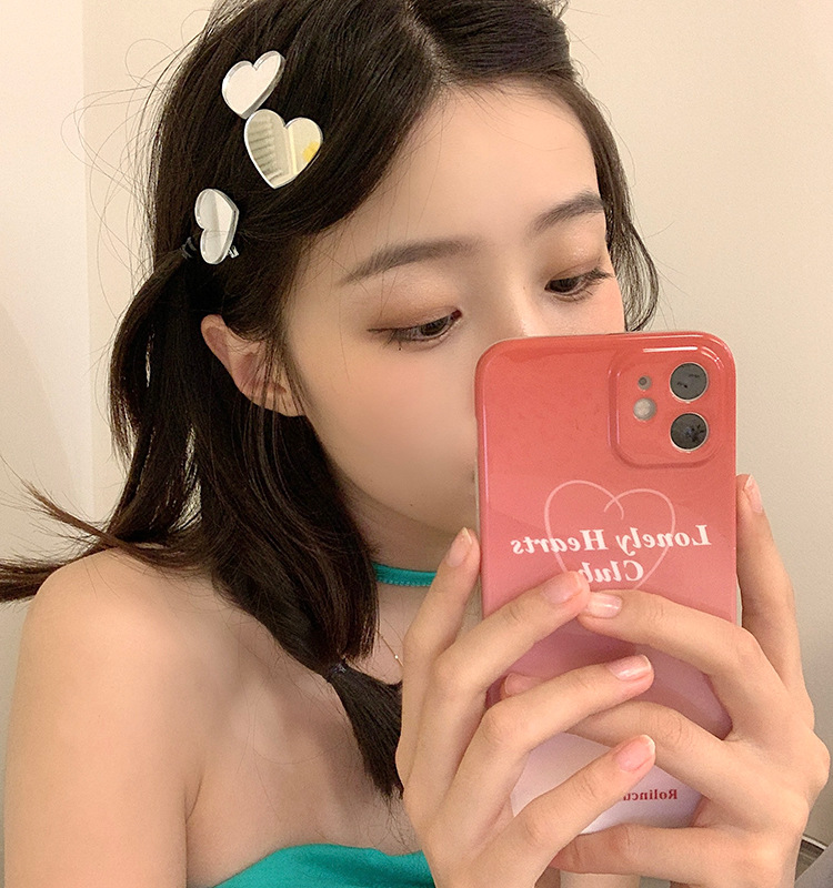 Summer Love Heart Flowers Mirror Barrettes Side Clip Side Little Clip Hair Accessories Headdress 2021new