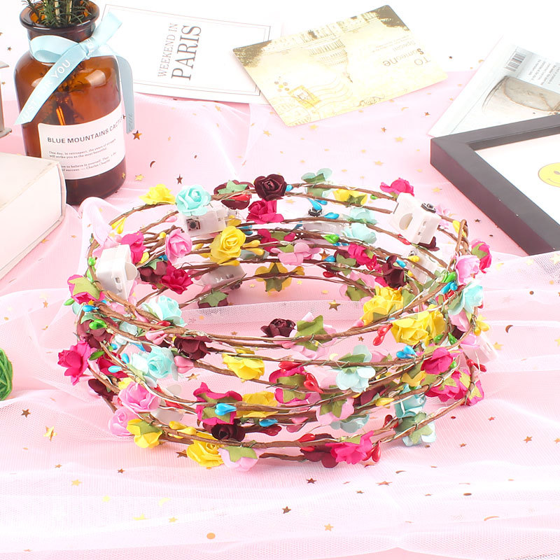 Luminous Garland Ten Lights Ten Flowers Luminous Garland Headdress Female Korean Rattan Headdress Flower Tourist Attractions Hot Sale