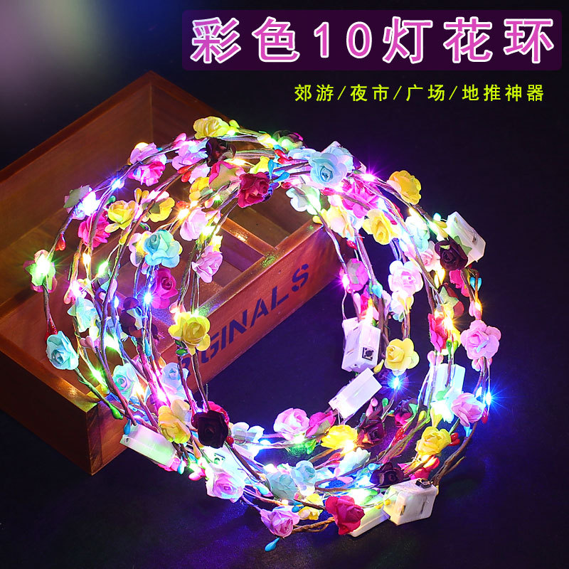 Luminous Garland Ten Lights Ten Flowers Luminous Garland Headdress Female Korean Rattan Headdress Flower Tourist Attractions Hot Sale
