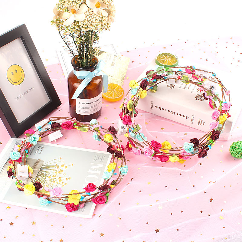 Luminous Garland Ten Lights Ten Flowers Luminous Garland Headdress Female Korean Rattan Headdress Flower Tourist Attractions Hot Sale