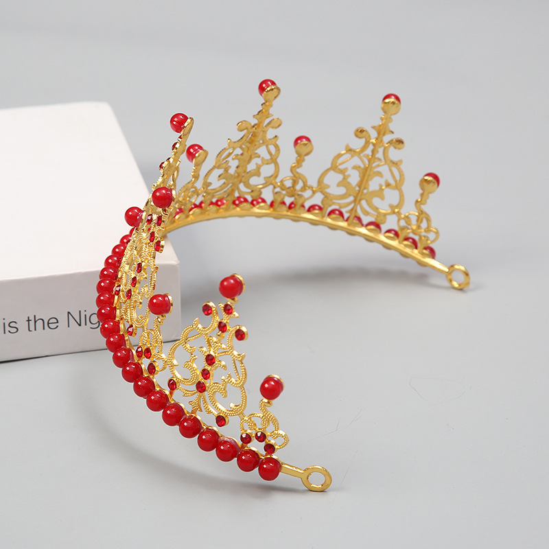 Birthday Baking Accessories Red Big Crown Flowers Birthday Cake Decoration Bright Pearl Headdress Stall Supply