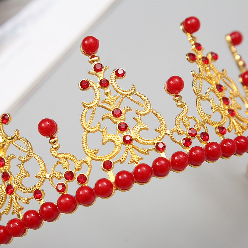 Birthday Baking Accessories Red Big Crown Flowers Birthday Cake Decoration Bright Pearl Headdress Stall Supply