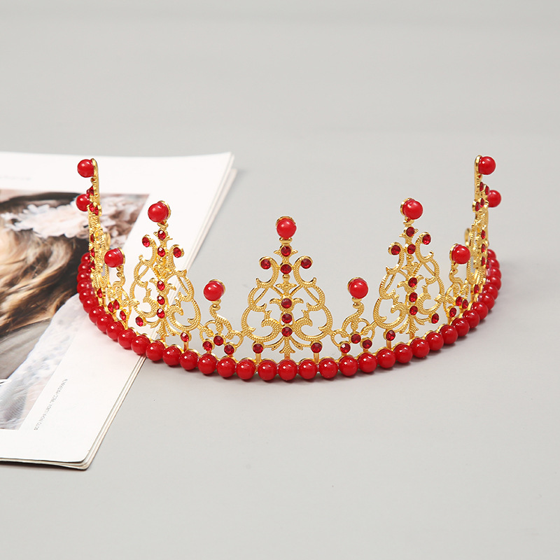 Birthday Baking Accessories Red Big Crown Flowers Birthday Cake Decoration Bright Pearl Headdress Stall Supply