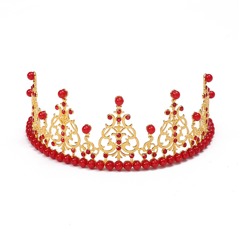 Birthday Baking Accessories Red Big Crown Flowers Birthday Cake Decoration Bright Pearl Headdress Stall Supply