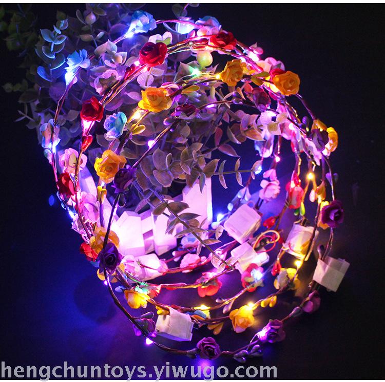 Stall Hot Sale Luminous Garland Ten Lights Ten Flowers Glowing Headdress Green Leaf Rattan Tourist Attractions Novelty Toys
