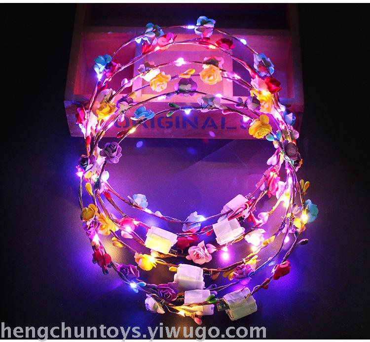 Stall Hot Sale Luminous Garland Ten Lights Ten Flowers Glowing Headdress Green Leaf Rattan Tourist Attractions Novelty Toys