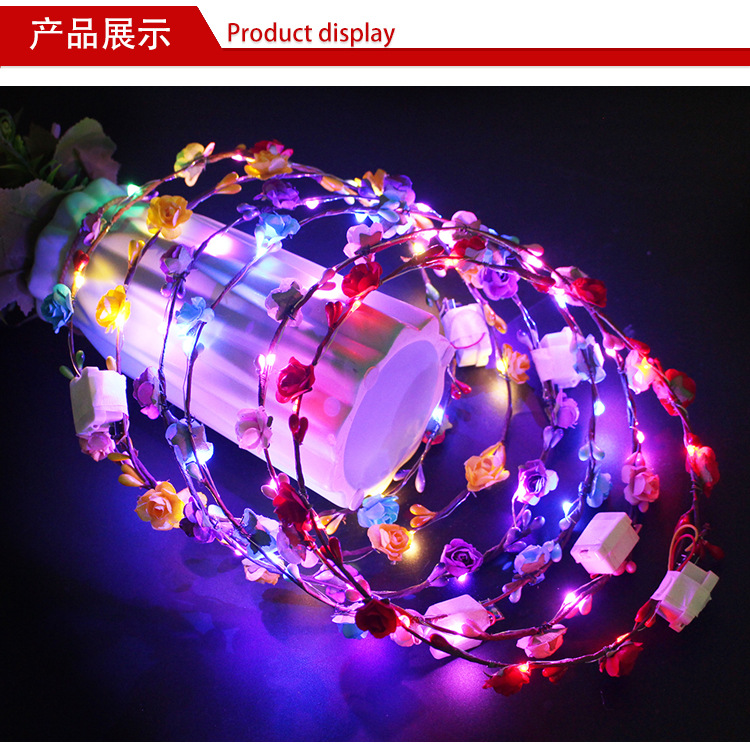 Stall Hot Sale Luminous Garland Ten Lights Ten Flowers Glowing Headdress Green Leaf Rattan Tourist Attractions Novelty Toys
