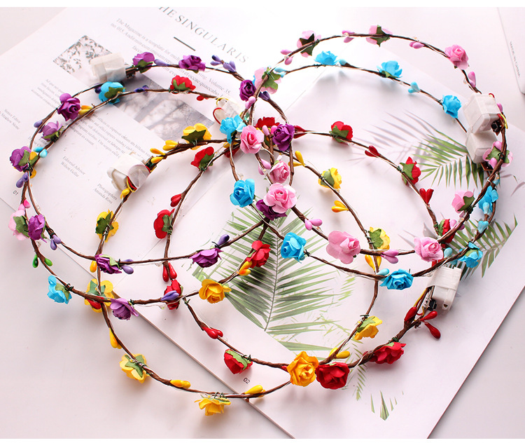 Stall Hot Sale Luminous Garland Ten Lights Ten Flowers Glowing Headdress Green Leaf Rattan Tourist Attractions Novelty Toys