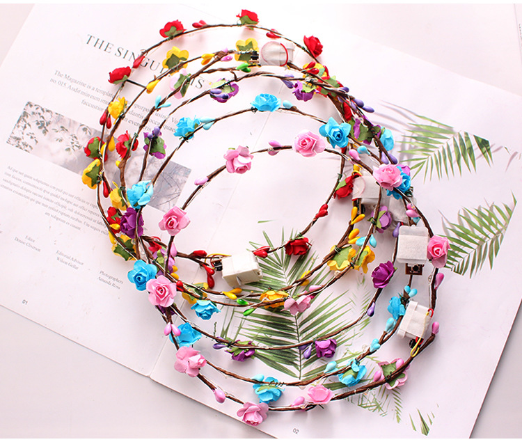Stall Hot Sale Luminous Garland Ten Lights Ten Flowers Glowing Headdress Green Leaf Rattan Tourist Attractions Novelty Toys