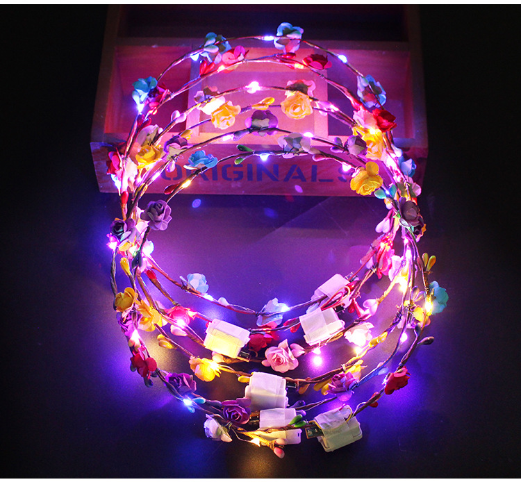 Stall Hot Sale Luminous Garland Ten Lights Ten Flowers Glowing Headdress Green Leaf Rattan Tourist Attractions Novelty Toys