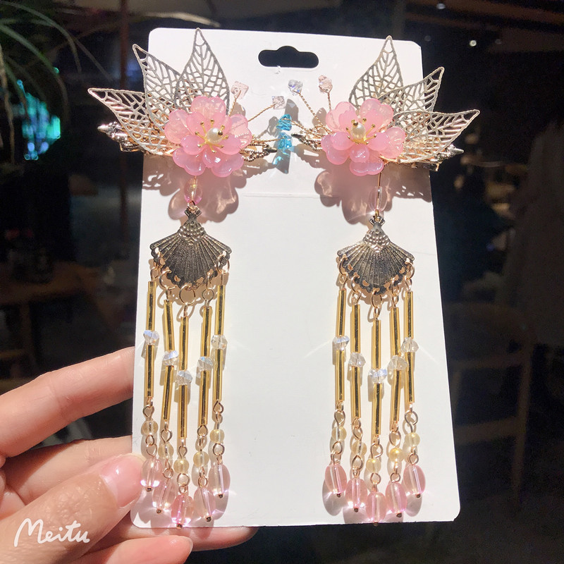 Princess Costume Barrettes Vintage Accessories Hair Accessories Ancient Style Han Chinese Clothing Headdress Flowers Girl Heart a Pair of Hairclips Hair Accessories