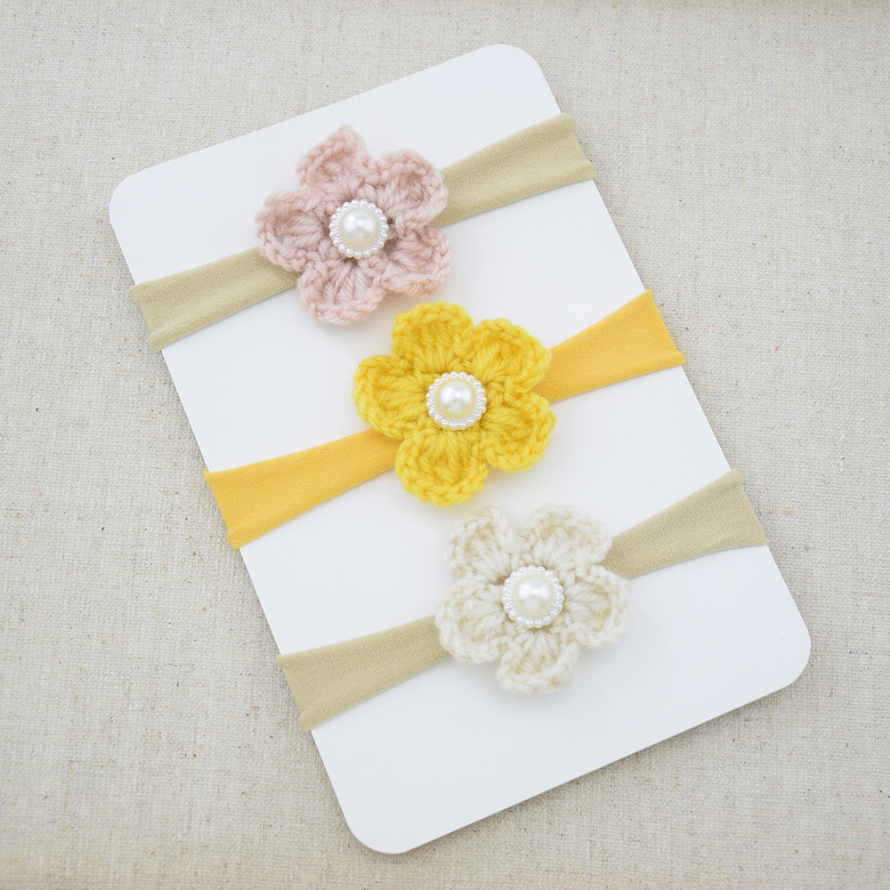 Children&#039;s Nylon Hair Band Elastic Soft Headband Wool Flowers Headdress Baby Decorative Headdress Flower Infant Photo Headgear
