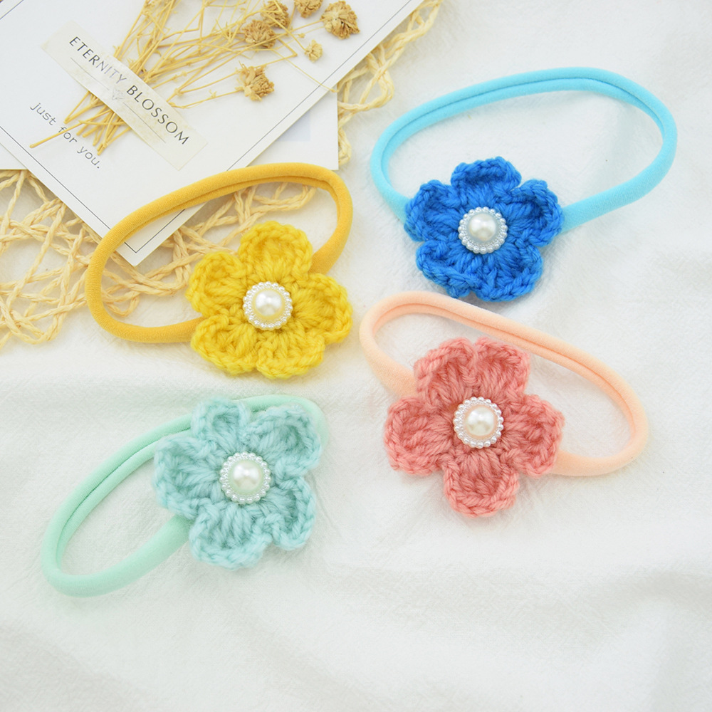 Children's Nylon Hair Band Elastic Soft Headband Wool Flowers Headdress Baby Decorative Headdress Flower Infant Photo Headgear