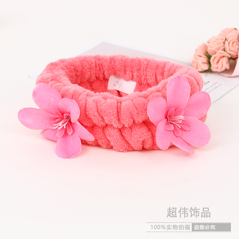 Japanese Korean Cartoon Cute Flowers Hair Band Makeup Selling Cute Face Wash Hair Bands Elastic Wide-Edged Headdress Factory Wholesale
