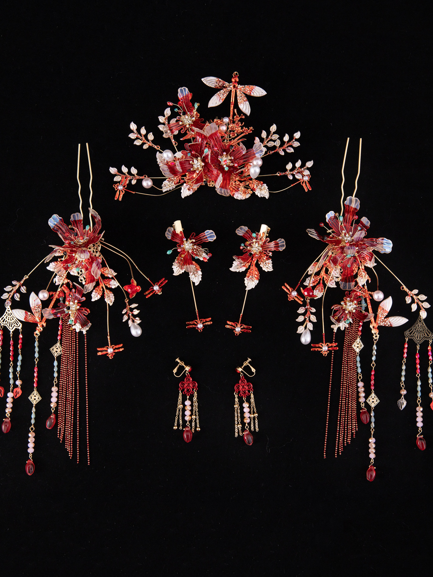 Xiuhe Headdress Bride 2021 New Ancient Chinese Costume Wedding Red Simple Flowers Elegant Phoenix Crown Headdress