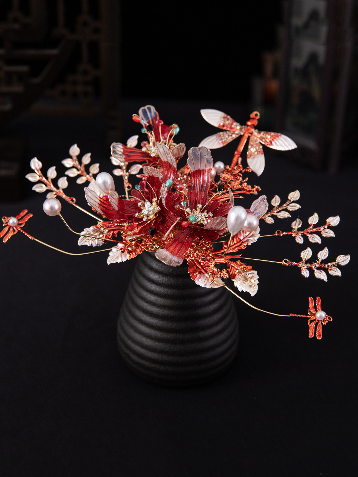 Xiuhe Headdress Bride 2021 New Ancient Chinese Costume Wedding Red Simple Flowers Elegant Phoenix Crown Headdress