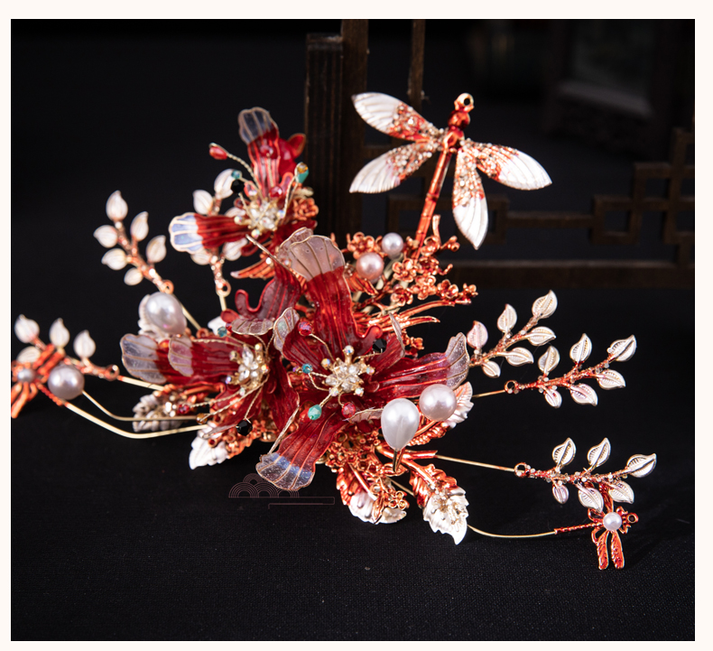 Xiuhe Headdress Bride 2021 New Ancient Chinese Costume Wedding Red Simple Flowers Elegant Phoenix Crown Headdress