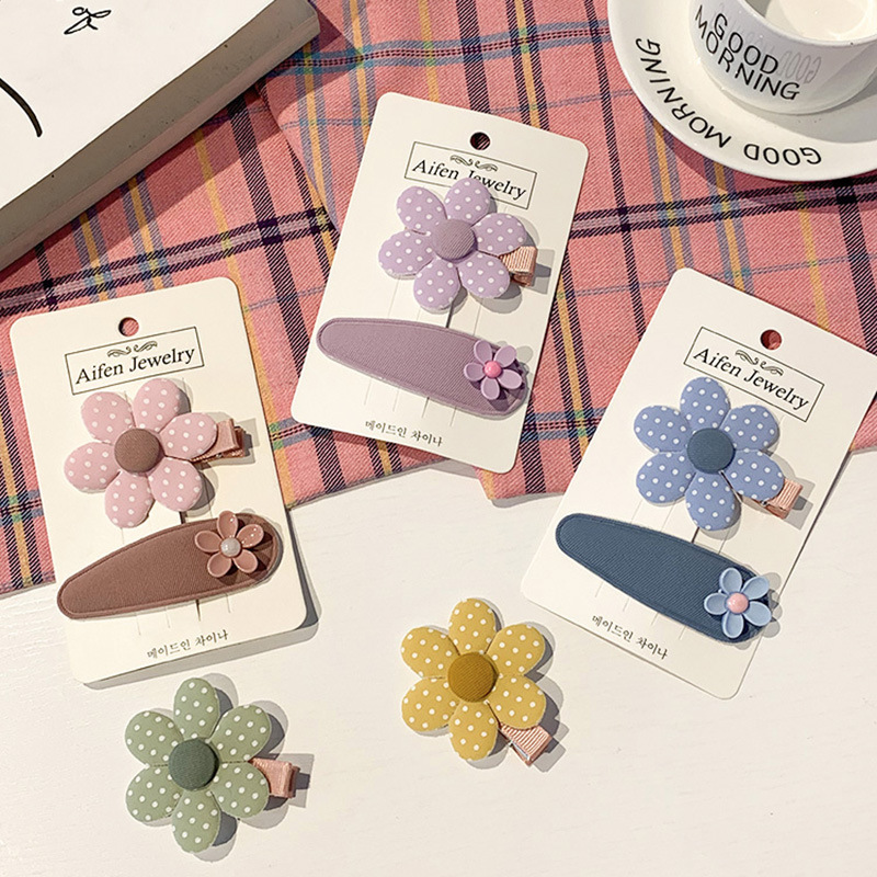 Sweet Flowers Cloth Hairpin 2-Piece Set Fresh BB Clip Sweet Girl&#039;s Hair Hoop Side Clip Mori Style Hair Accessories Headdress