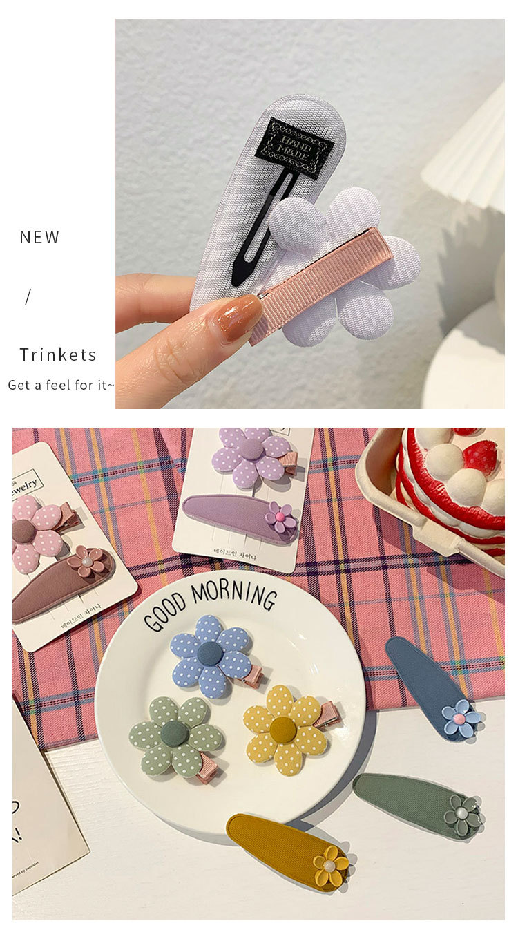 Sweet Flowers Cloth Hairpin 2-Piece Set Fresh BB Clip Sweet Girl's Hair Hoop Side Clip Mori Style Hair Accessories Headdress
