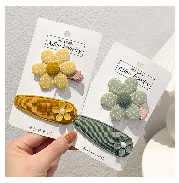 Sweet Flowers Cloth Hairpin 2-Piece Set Fresh BB Clip Sweet Girl's Hair Hoop Side Clip Mori Style Hair Accessories Headdress