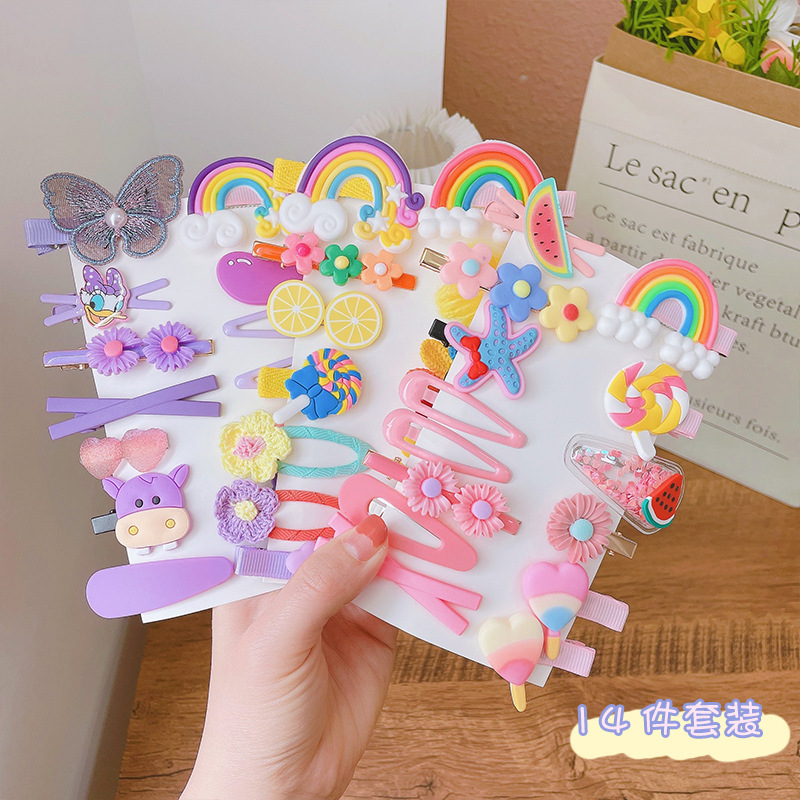 14-Piece Barrettes Baby Shredded Hair Side Clip Hair Accessories Girl&#039;s Hairpin Korean Flowers Cute Little Girl Headdress