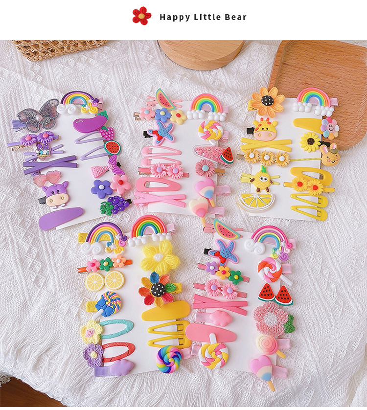 14-Piece Barrettes Baby Shredded Hair Side Clip Hair Accessories Girl's Hairpin Korean Flowers Cute Little Girl Headdress