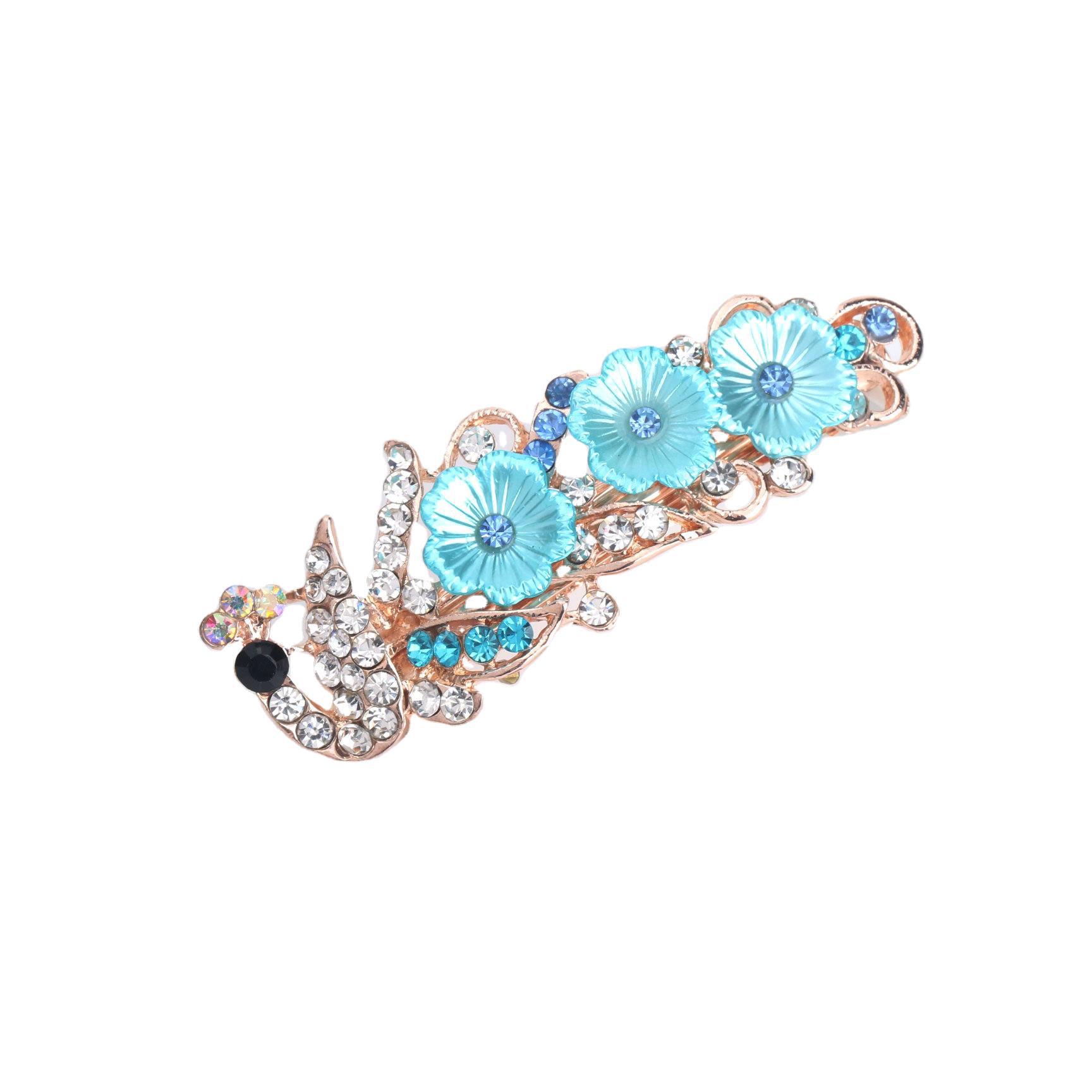 Small Korean Style Rhinestone Peacock Hairpin Headdress Women&#039;s Simple All-Match Flowers Head Clip Stall Supply Wholesale