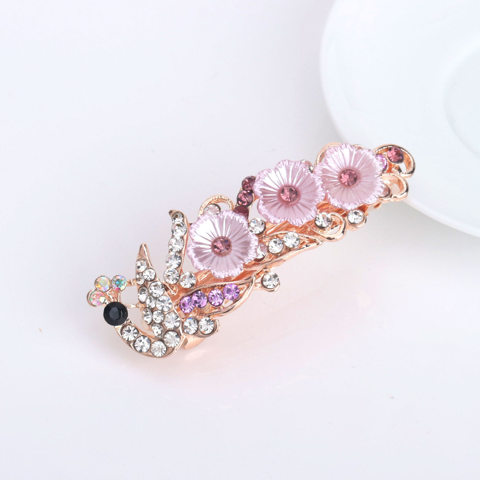 Small Korean Style Rhinestone Peacock Hairpin Headdress Women&#039;s Simple All-Match Flowers Head Clip Stall Supply Wholesale