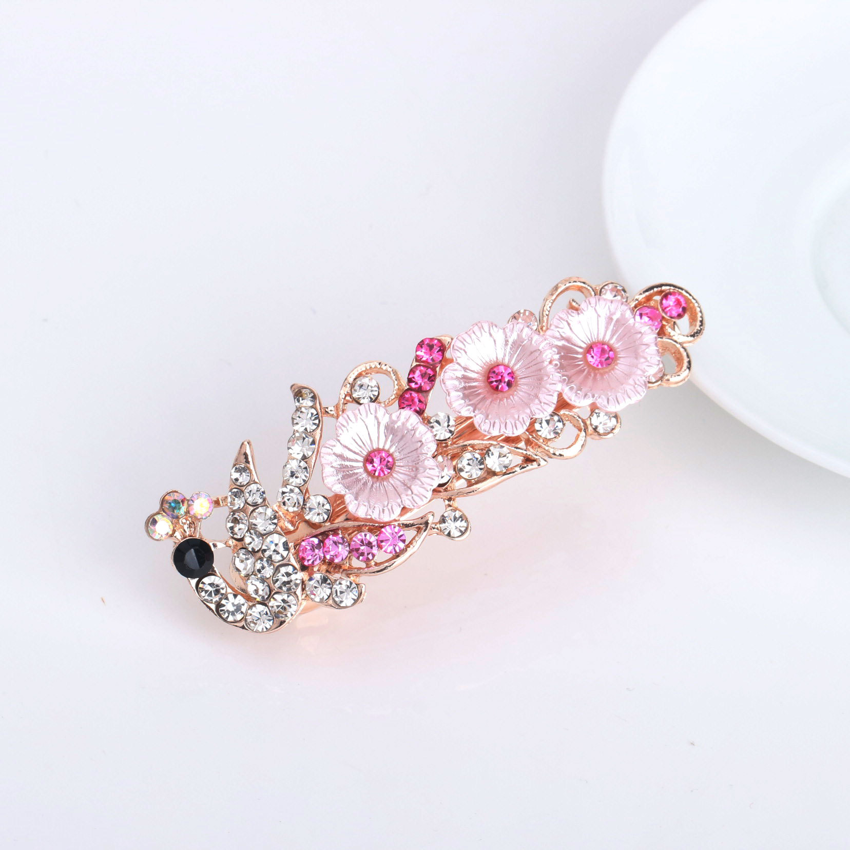 Small Korean Style Rhinestone Peacock Hairpin Headdress Women&#039;s Simple All-Match Flowers Head Clip Stall Supply Wholesale