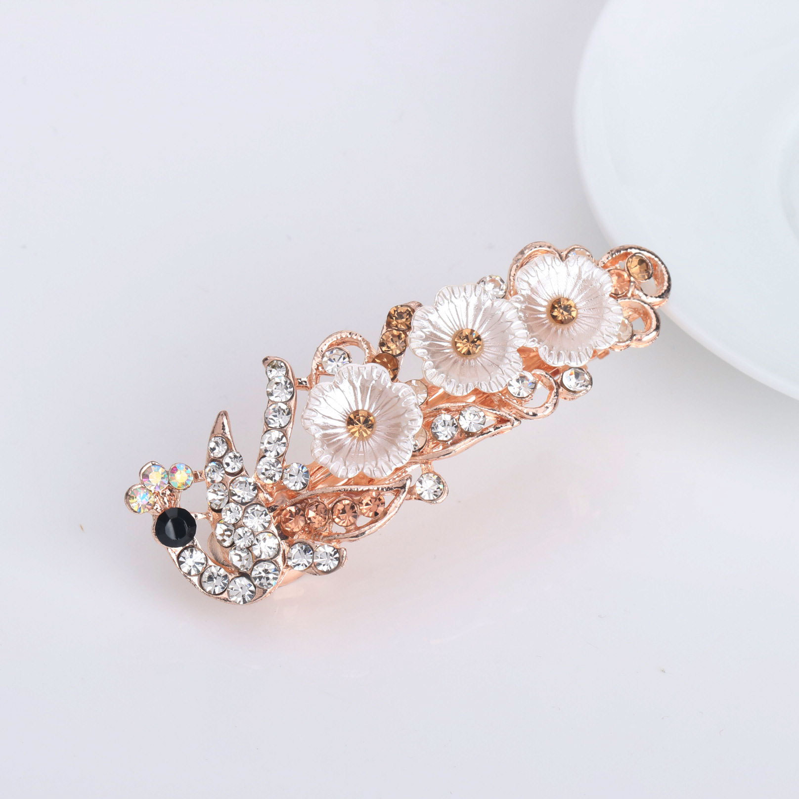 Small Korean Style Rhinestone Peacock Hairpin Headdress Women&#039;s Simple All-Match Flowers Head Clip Stall Supply Wholesale