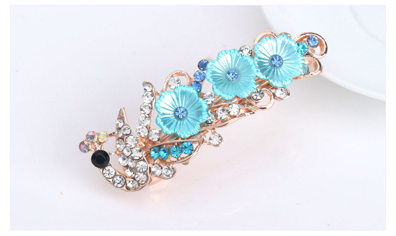 Small Korean Style Rhinestone Peacock Hairpin Headdress Women's Simple All-Match Flowers Head Clip Stall Supply Wholesale