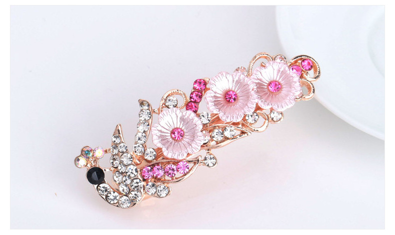 Small Korean Style Rhinestone Peacock Hairpin Headdress Women's Simple All-Match Flowers Head Clip Stall Supply Wholesale