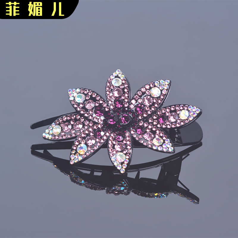 Internet Celebrity Duckbill Clip Crystal Rhinestone Simple Pearl Barrettes Korean Clip Headdress Elegant Flowers Updo Three-Jaw Clamps