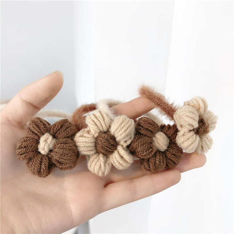 Flower Milk Tea Coffee Color Series Wool Flowers Headband Good-looking Fairy Hair Ring Fashion All-Match Highly Elastic Hair Rope Headdress Flower Milk Tea Coffee Color Series Wool Flowers Headband Good-looking Fairy Hair Ring Fashion All-Match Highly Elastic Hair Rope Headdress
