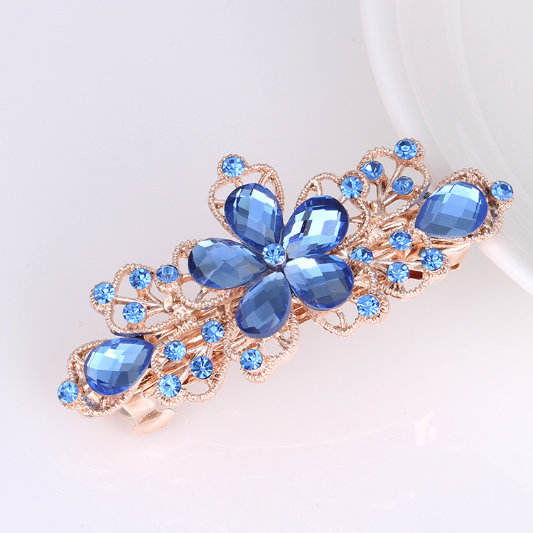 Small Korean Style Rhinestone Bow Hairpin Headdress Crystal Flowers All-Match Head Clip Spring Clip Hairpin Wholesale