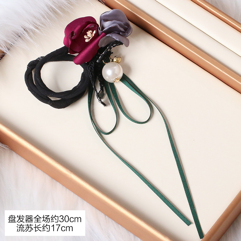 Korean Style Lounger Hair Device Hair Band Super Fairy Flowers Tie up a Bun Hairstyle Pearl Hair Bun Artifact Headdress Wholesale