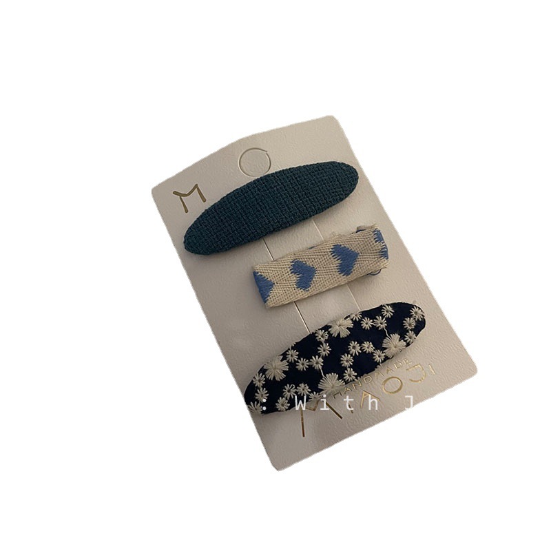 Korean Ins Blue Texture Love Heart Flowers BB Clip Cute Baby Shredded Hair Side Clip Hair Clips Hair Accessories Headdress Set