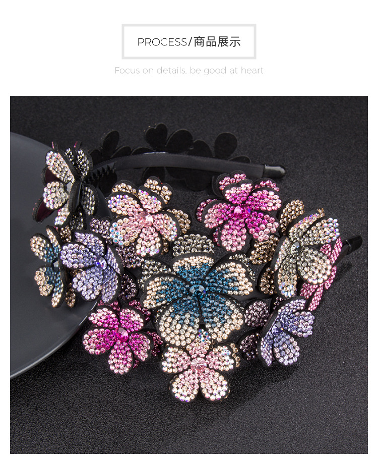 Headband Women's Three-Dimensional Flower Wide-Edge Rhinestone Large Headband High-End Rhinestone-Encrusted Color Non-Slip Hairpin Mori Style Hundred Flowers Headdress Headband Women's Three-Dimensional Flower Wide-Edge Rhinestone Large Headband High-End Rhinestone-Encrusted Color Non-Slip Hairpin Mori Style Hundred Flowers Headdress