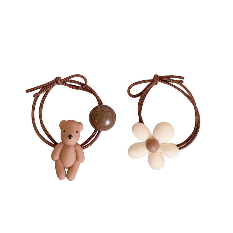 New Milk Coffee Color Series Hair Band Korean Style Simple Bear Cute Flowers High Elastic Rubber Band Sweet Fresh Headdress