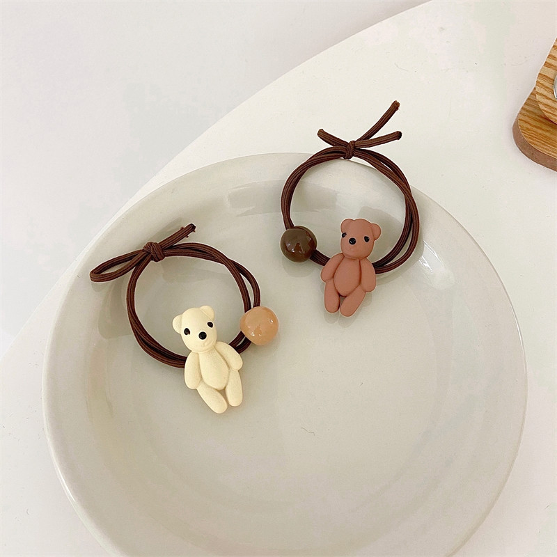 New Milk Coffee Color Series Hair Band Korean Style Simple Bear Cute Flowers High Elastic Rubber Band Sweet Fresh Headdress
