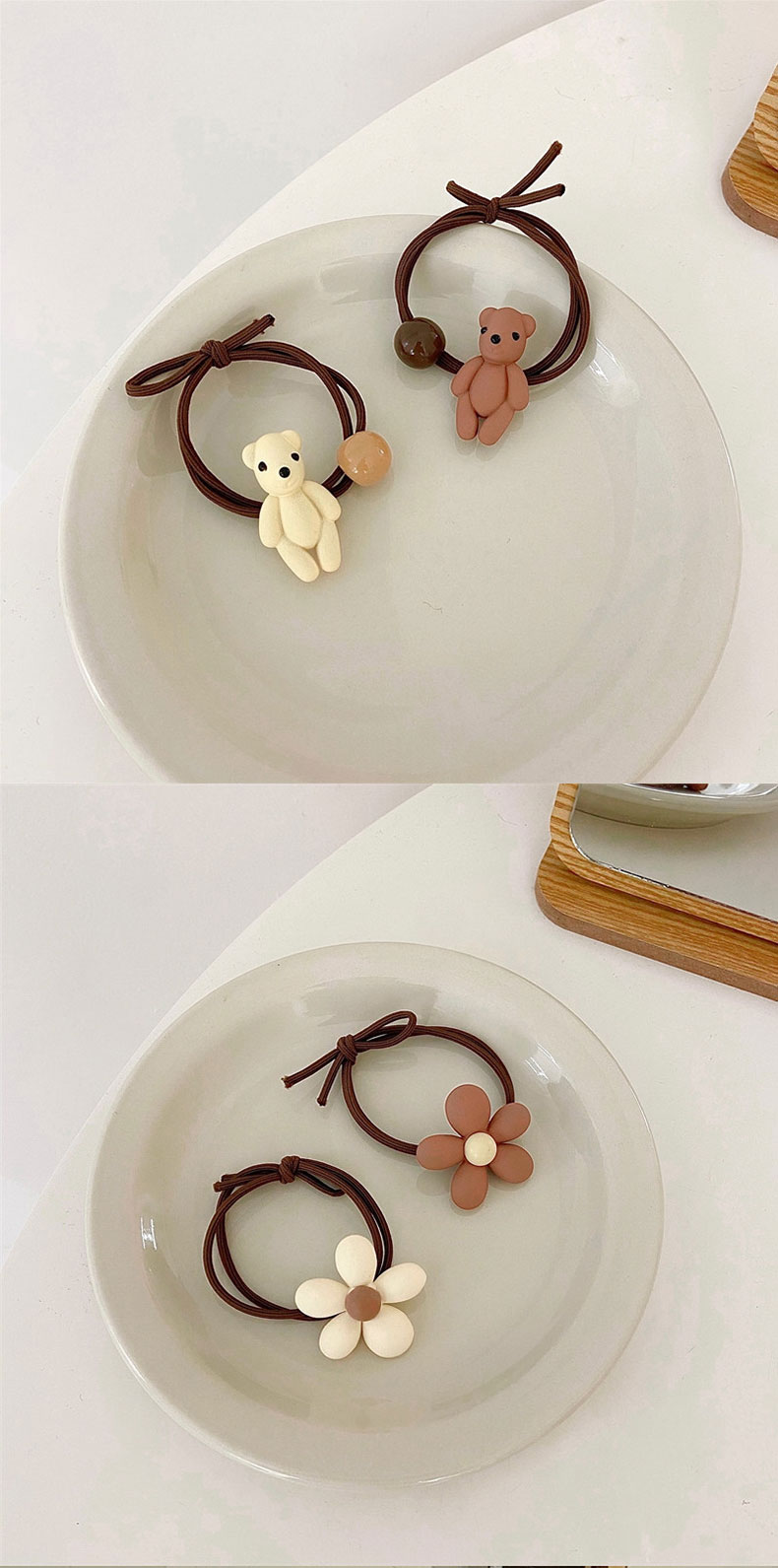 New Milk Coffee Color Series Hair Band Korean Style Simple Bear Cute Flowers High Elastic Rubber Band Sweet Fresh Headdress