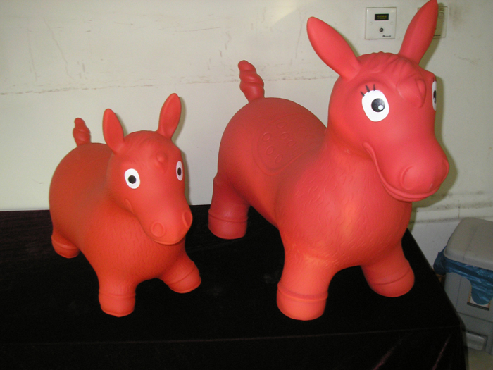big size bouncy horse, jumping animal, cartoon dog, zebra