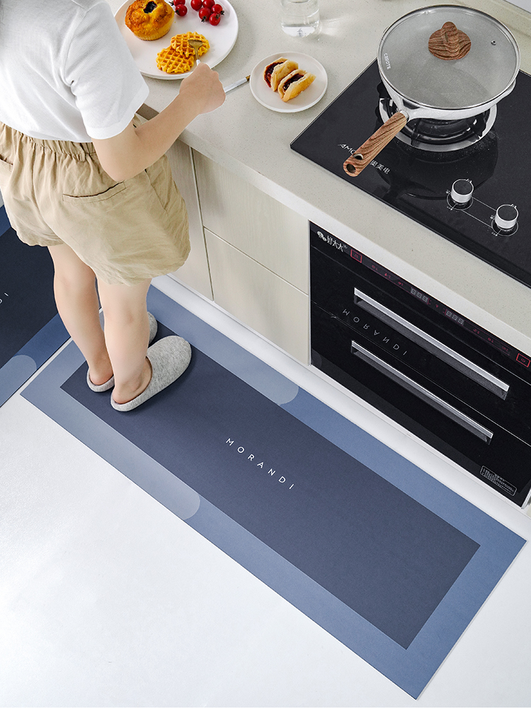 Kitchen Floor Mat Carpet Washable Erasable Carpet Oil-Proof Waterproof Non-Slip Absorbent Floor Mat Stain-Resistant Bouncy Rubber Pad