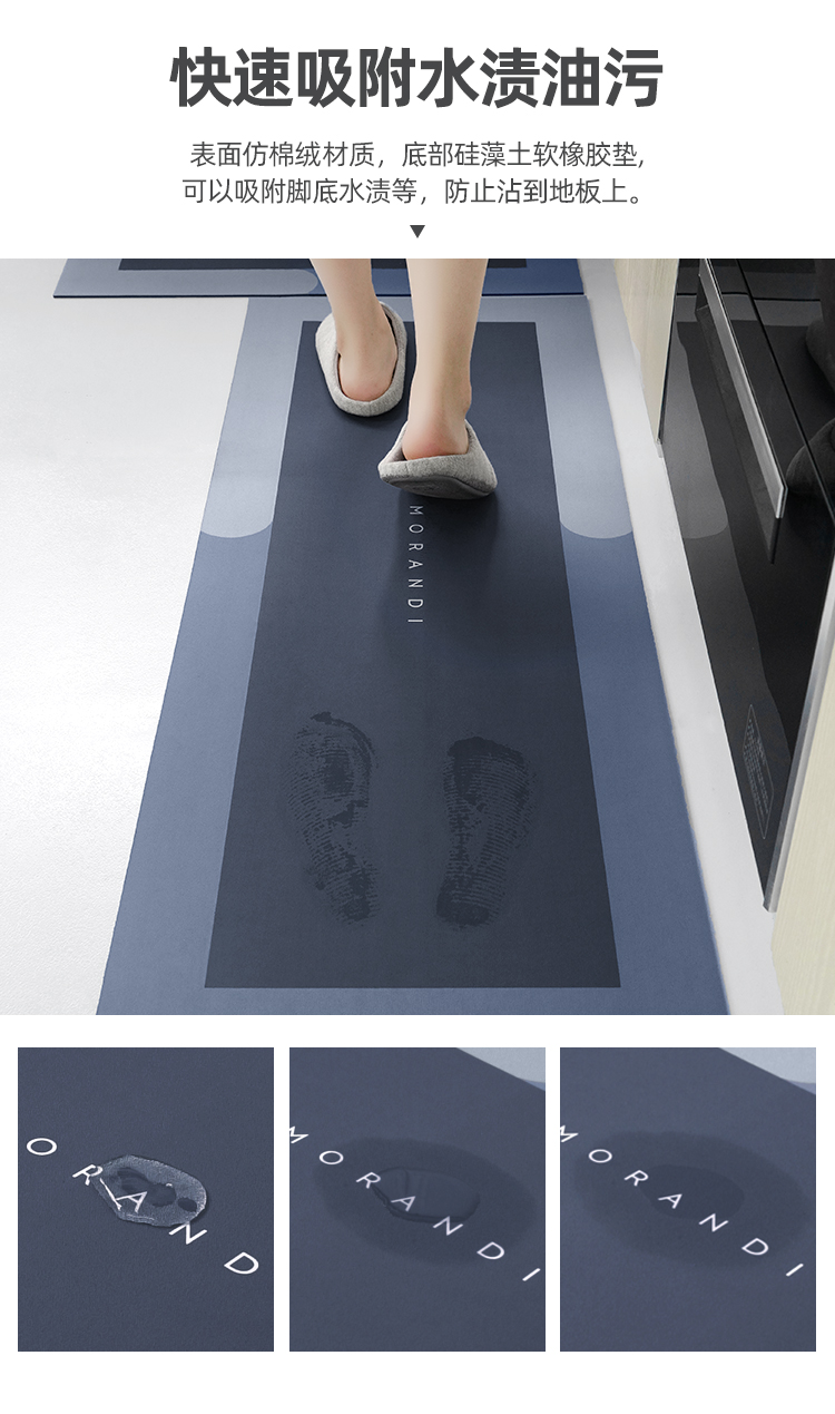 Kitchen Floor Mat Carpet Washable Erasable Carpet Oil-Proof Waterproof Non-Slip Absorbent Floor Mat Stain-Resistant Bouncy Rubber Pad