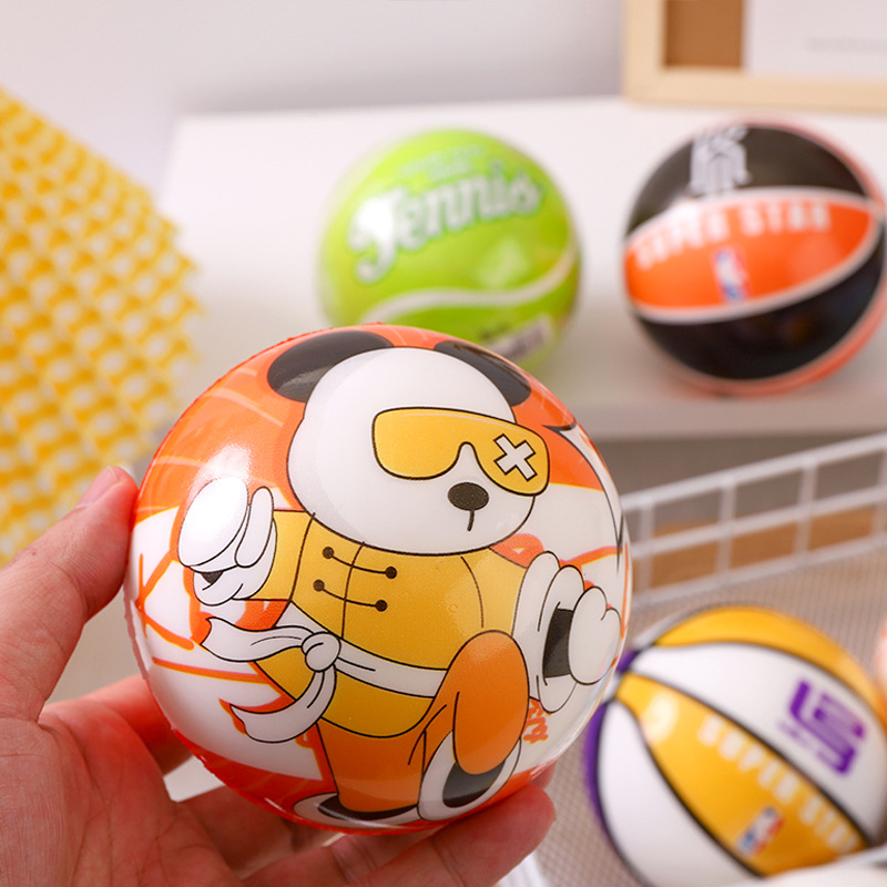 Large Size 10cm Elastic Ball Children Student Slap Small Basketball Cartoon Print Bouncing Ball Children Pu Bouncy Ball