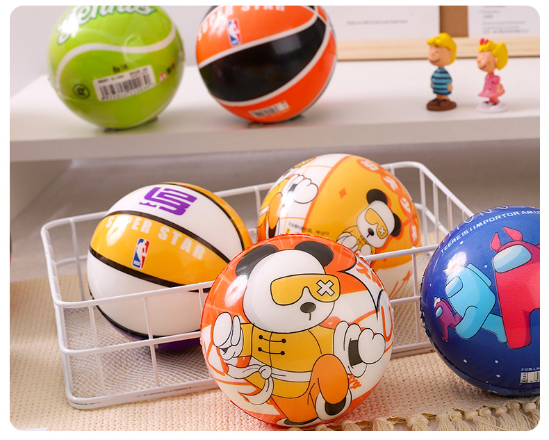 Large Size 10cm Elastic Ball Children Student Slap Small Basketball Cartoon Print Bouncing Ball Children Pu Bouncy Ball