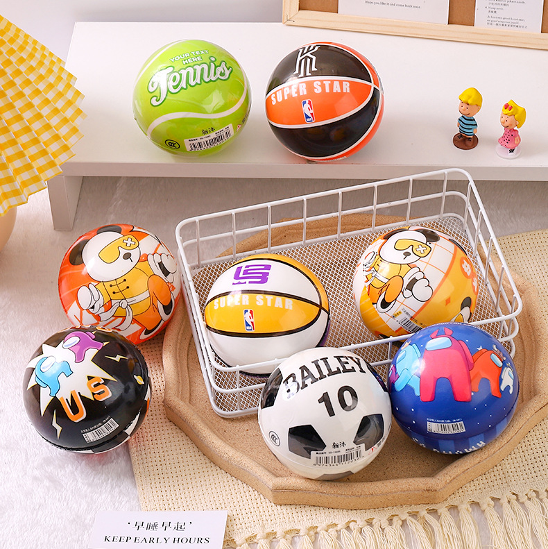 Large Size 10cm Elastic Ball Children Student Slap Small Basketball Cartoon Print Bouncing Ball Children Pu Bouncy Ball