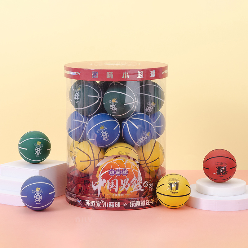 Cartoon Barrel Elastic Ball High Elastic Rubber Toy Ball Children Student Fun Play Small Basketball Playable Bouncy Ball