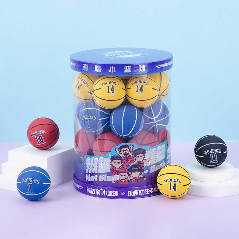 Cartoon Barrel Elastic Ball High Elastic Rubber Toy Ball Children Student Fun Play Small Basketball Playable Bouncy Ball